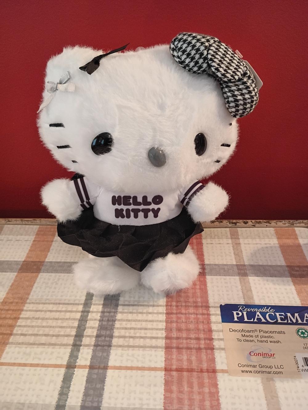 Hello Kitty Black & White Houndstooth Bow Plush